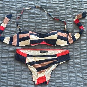 Marc Jacobs Blue and White Striped Bikini Swimwear